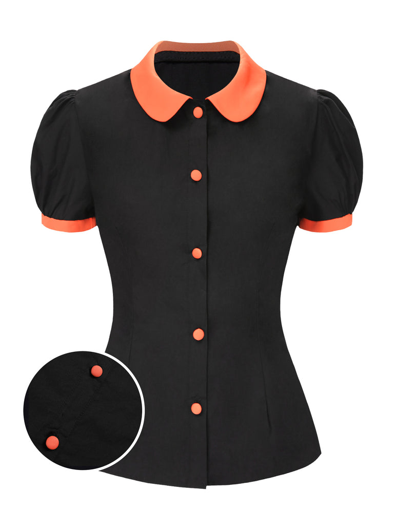 [Pre-Sale] Black 1940s Peter Pan Collar Halloween Puff Sleeve Blouse