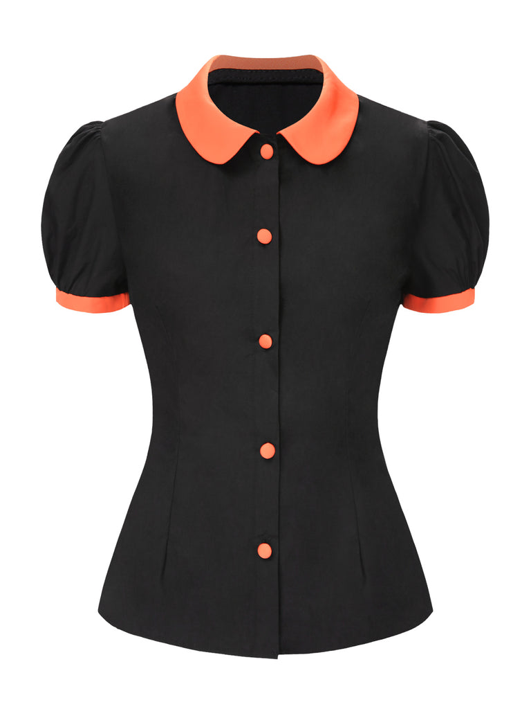 [Pre-Sale] Black 1940s Peter Pan Collar Halloween Puff Sleeve Blouse