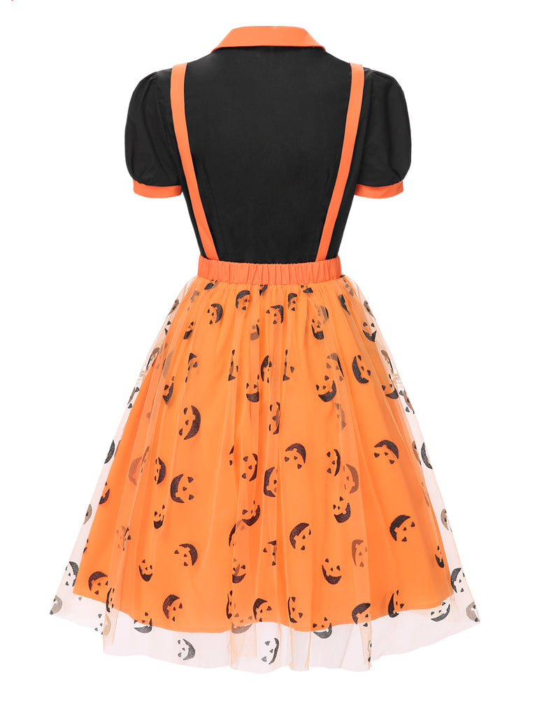 2PCS 1940s Halloween Peter Pan Collar Blouse & Smiley Face Mesh Skirt