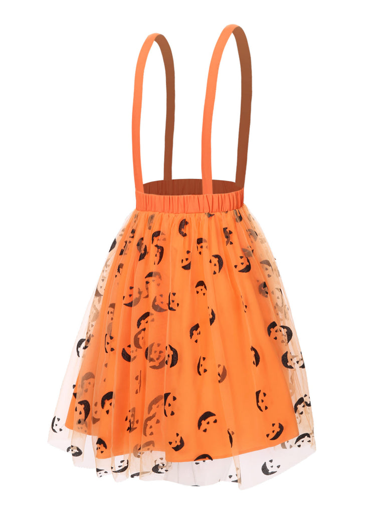 [Pre-Sale] Orange 1940s Halloween Smiley Face Mesh Suspender Skirt