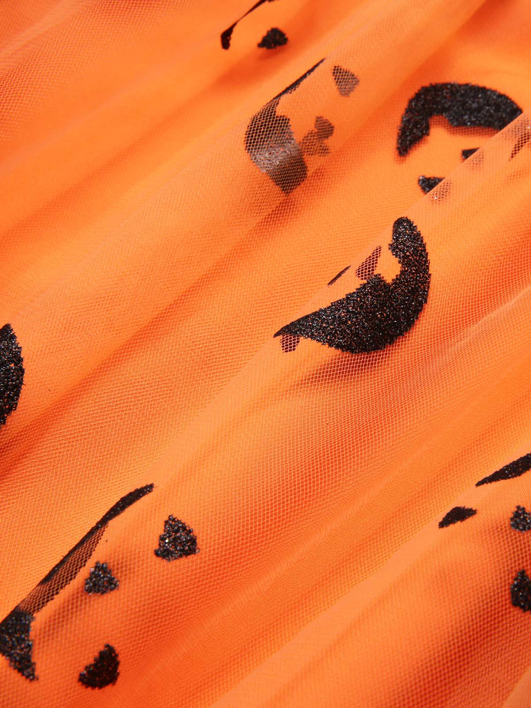 [Pre-Sale] Orange 1940s Halloween Smiley Face Mesh Suspender Skirt