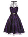 Purple 1950s Laser Mesh Spiderweb Halter Dress