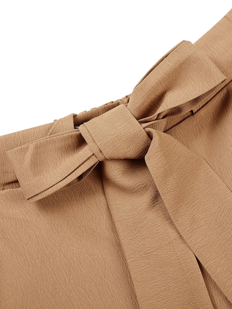 Khaki 1930s Solid Belt Pants