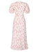 White 1930s Ditsy Floral Puff Sleeve Fishtail Dress