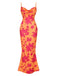 Orange 1930s Floral Cowl Neck Fishtail Dress