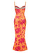 Orange 1930s Floral Cowl Neck Fishtail Dress