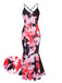 Pink 1930s Spaghetti Strap Floral Mermaid Dress