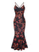 Black 1930s Floral Straps Fishtail Dress