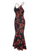 Black 1930s Floral Straps Fishtail Dress