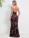 Black 1930s Floral Straps Fishtail Dress