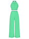 Green 1960s Solid Backless Wide-Leg Pants Suit