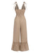 Khaki 1970s Cutout Ruffles Wide Leg Jumpsuit