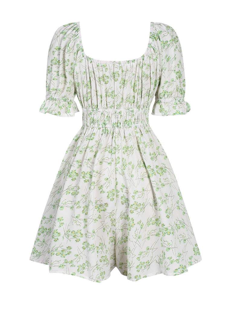 1950s Ditsy Floral Square Collar Romper