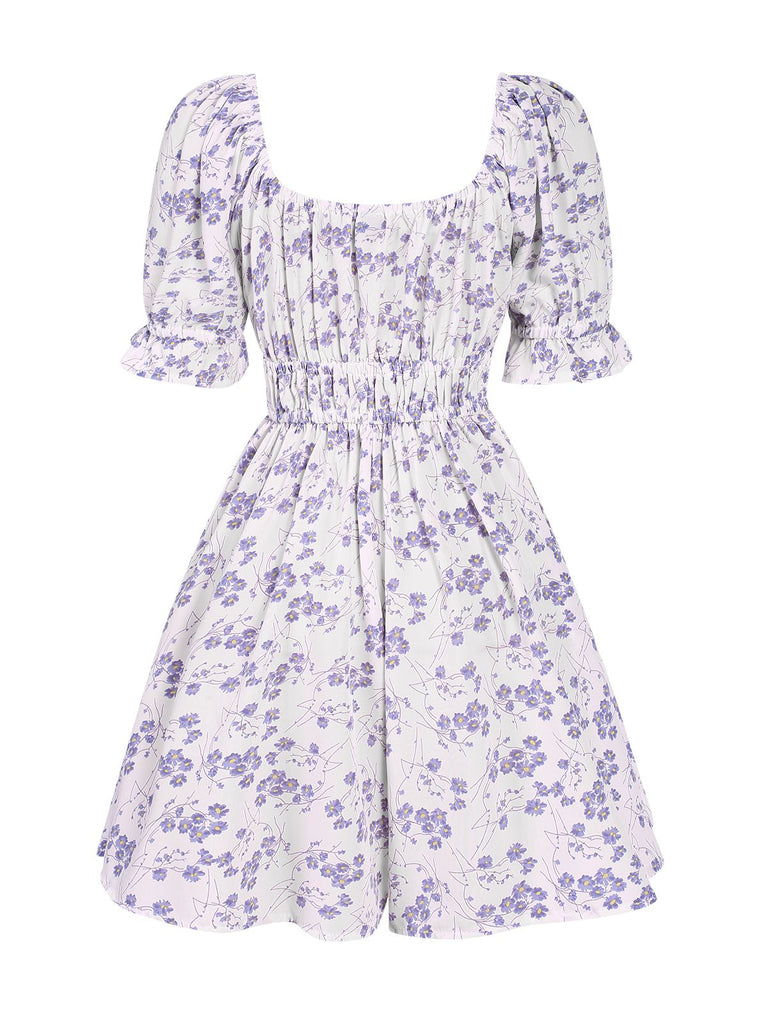 1950s Ditsy Floral Square Collar Romper