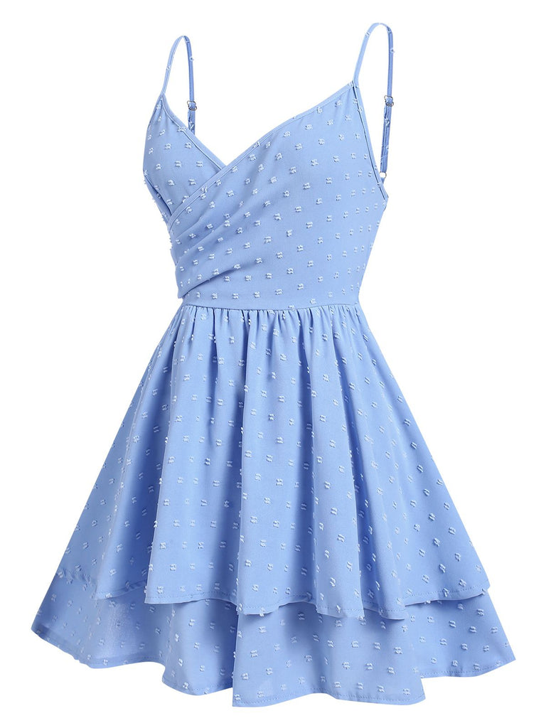 Blue 1950s Ditsy Floral V-Neck Romper