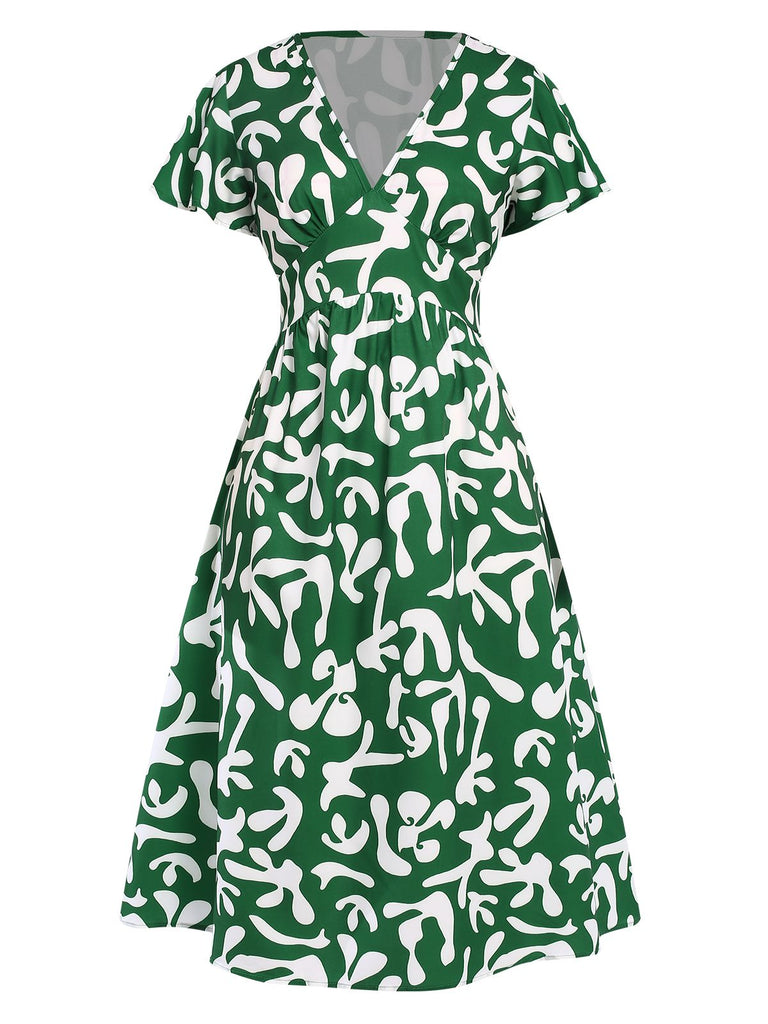 Green 1940s Colorblock Cap Dress