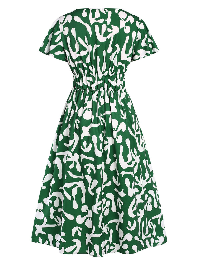 Green 1940s Colorblock Cap Dress