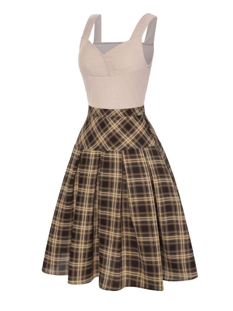 [Pre-Sale] 2PCS 1950s Beige Knitted Top & Plaid Pleated Skirt