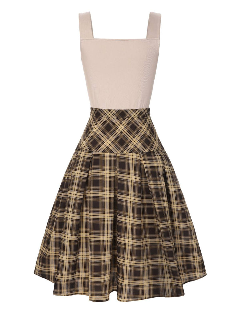 [Pre-Sale] 2PCS 1950s Beige Knitted Top & Plaid Pleated Skirt