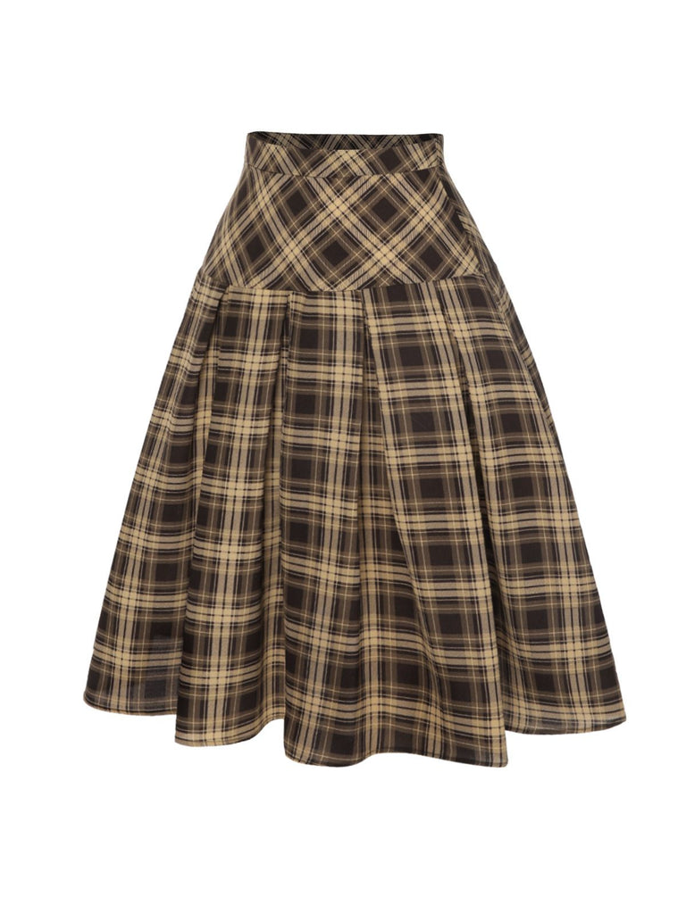 [Pre-Sale] Light Brown 1950s Plaid Pleated Skirt