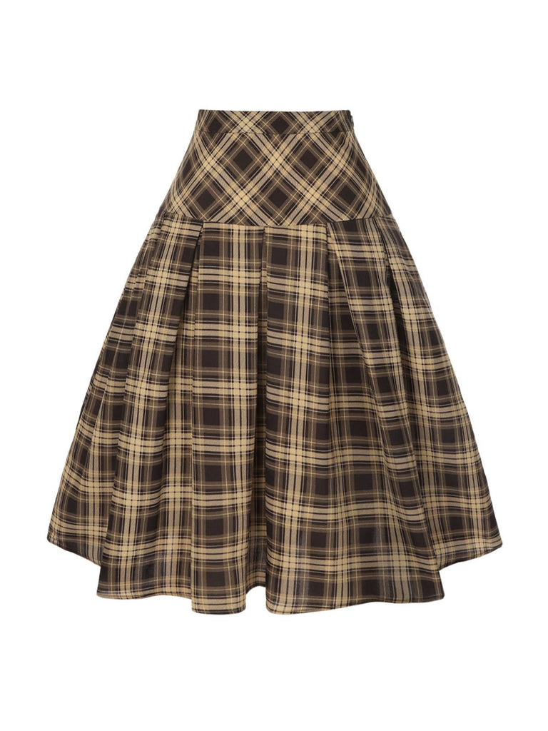 [Pre-Sale] 2PCS 1950s Beige Knitted Top & Plaid Pleated Skirt