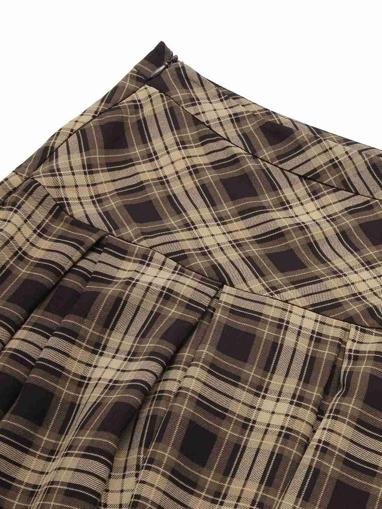 [Pre-Sale] Light Brown 1950s Plaid Pleated Skirt