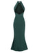 1930s Solid Cross Neck Halter Fishtail Dress