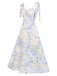 Light Blue 1940s Floral Shoulder Tie Dress