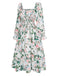 White 1940s Floral Pleated Belt Dress