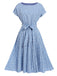 Light Blue 1940s Floral Pleated Dress