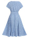 Light Blue 1940s Floral Pleated Dress