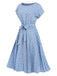 Light Blue 1940s Floral Pleated Dress