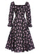 1940s Drawstring Slit Square Neck Floral Dress