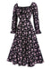 1940s Drawstring Slit Square Neck Floral Dress