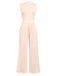 Beige 1940s Solid High Neck Jumpsuit