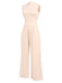 Beige 1940s Solid High Neck Jumpsuit