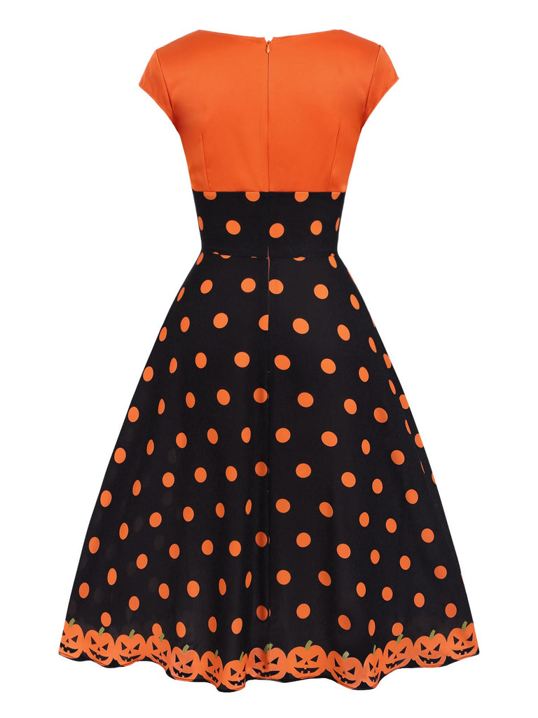 [Pre-Sale] Orange 1950s Pumpkin Face Sweetheart Neck Dress