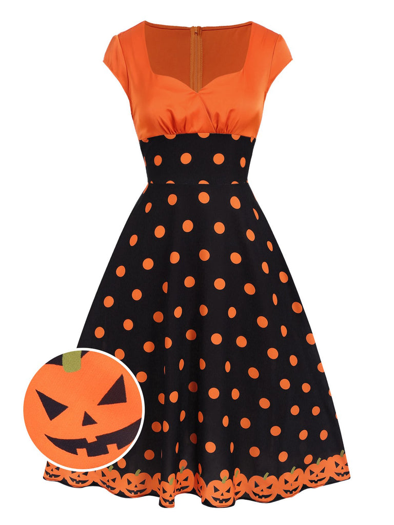 [Pre-Sale] Orange 1950s Pumpkin Face Sweetheart Neck Dress