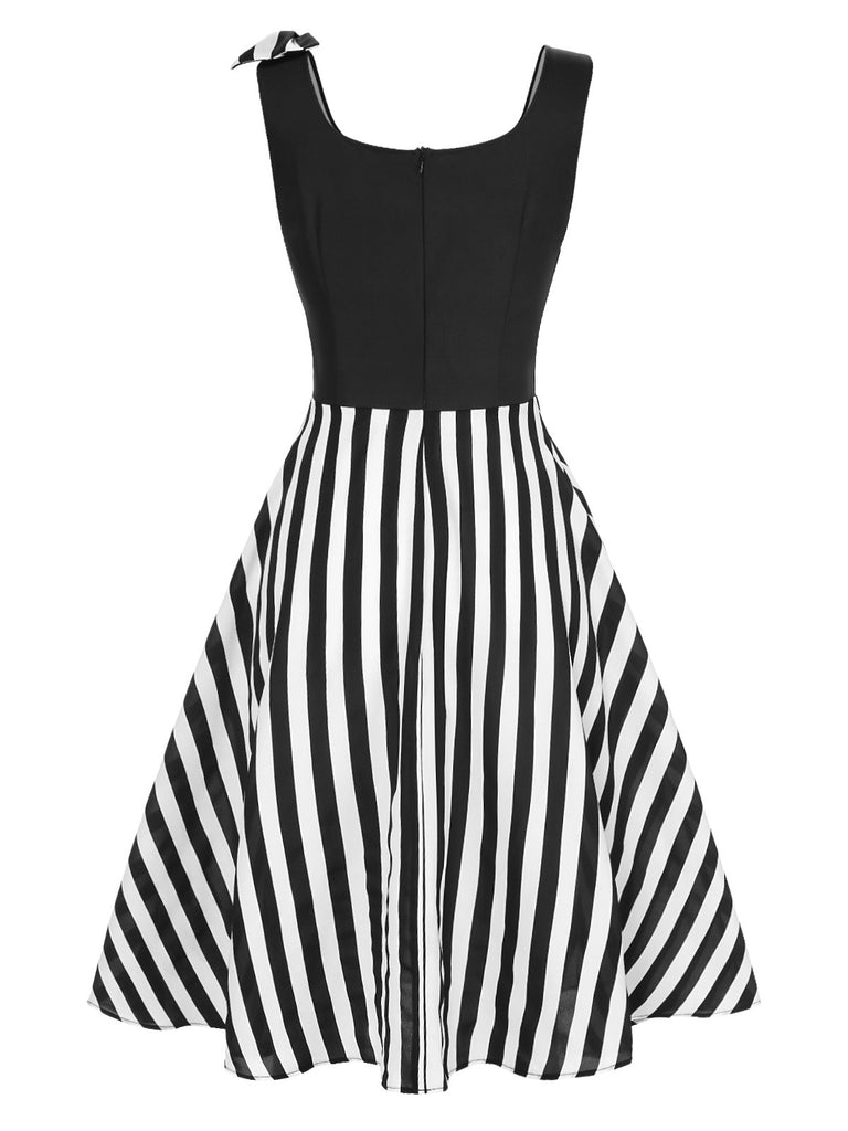 [Pre-Sale] Black 1950s Halloween Skeleton Vertical Stripes Dress