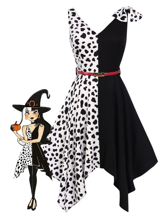 [Pre-Sale] Black 1970s Cow Spots Patchwork Dress