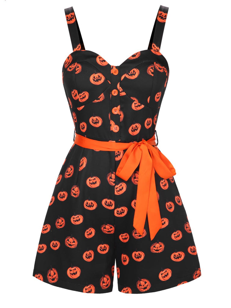 [Pre-Sale] Black 1950s Halloween Pumpkin Face Romper