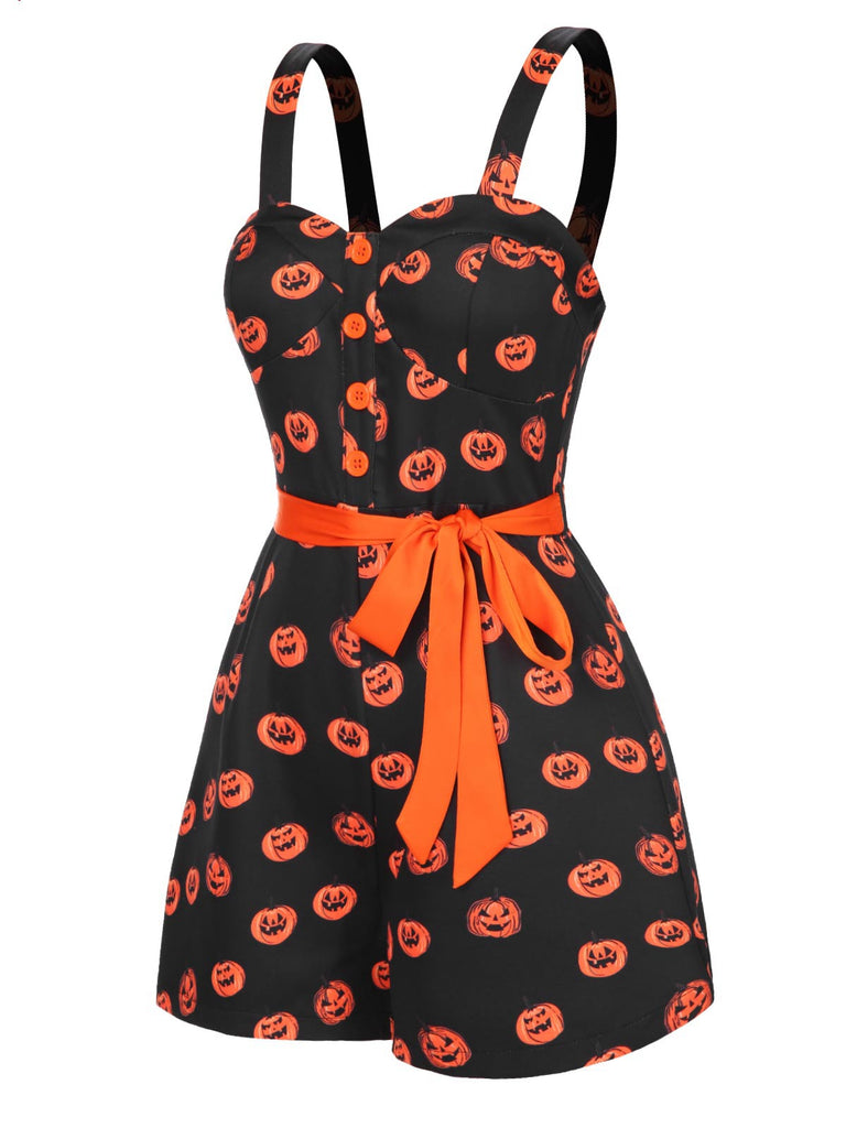 [Pre-Sale] Black 1950s Halloween Pumpkin Face Romper