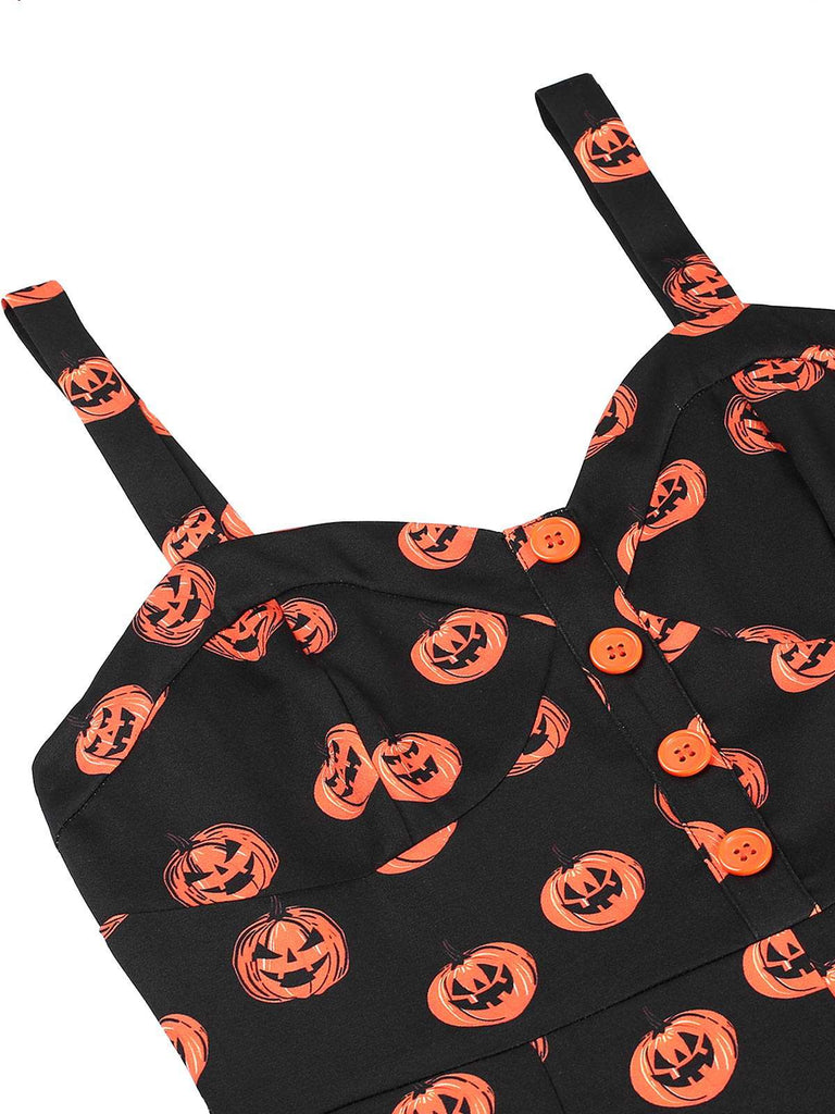 [Pre-Sale] Black 1950s Halloween Pumpkin Face Romper