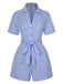 Blue 1950s Lapel V-Neck Button Belted Romper