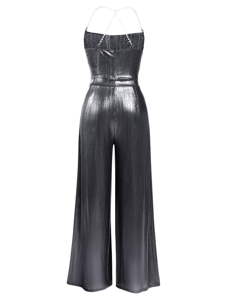 Metallic Red 1980s Cowl Neck Spaghetti Strap Jumpsuit