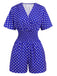 Blue 1940s V-Neck Polka Dots Romper