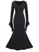 Black 1930s Sold Batwing Cuffs Fishtail Dress