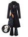 3PCS Black 1960s Floral Long Coat & Top & Pants Suit Set