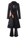 3PCS Black 1960s Floral Long Coat & Top & Pants Suit Set