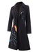 3PCS Black 1960s Floral Long Coat & Top & Pants Suit Set